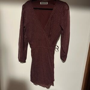 Abercrombie & Fitch Elegant Burgundy long Sleeve Polka Dot Wrap Dress size XL